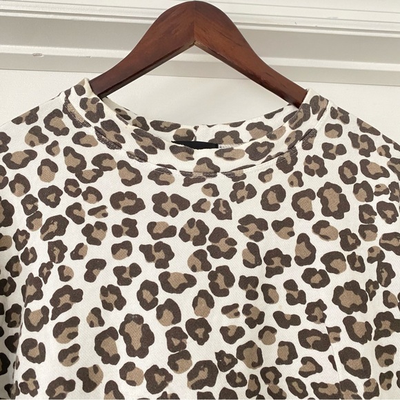 MONROW Leopard Seamed Sweatshirt - Natural Tencel Cotton Size Medium - Picture 4 of 8